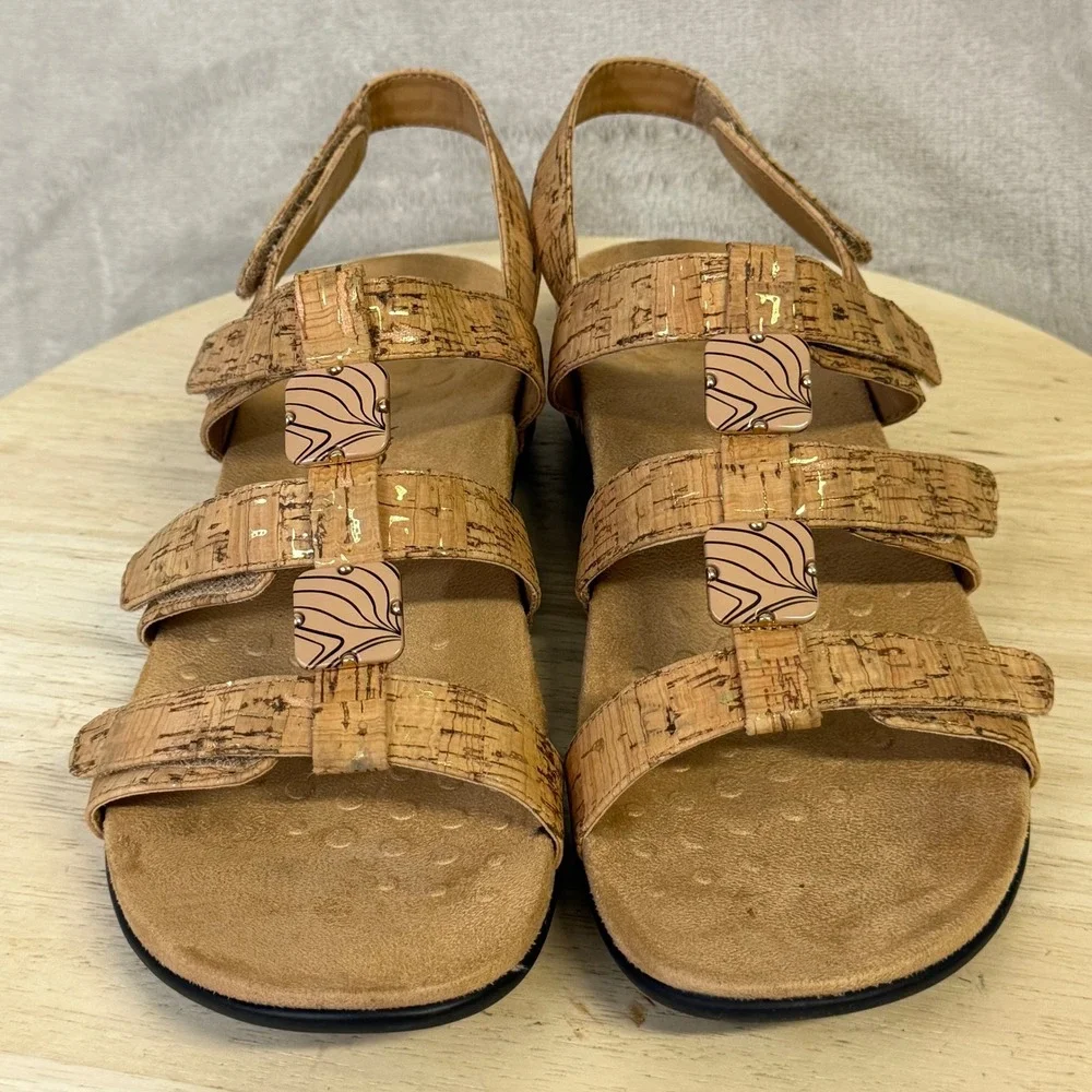 Vionic Amber Cork Gold Fleck Adjustable Slingback Sandals 44AMBER Women 9